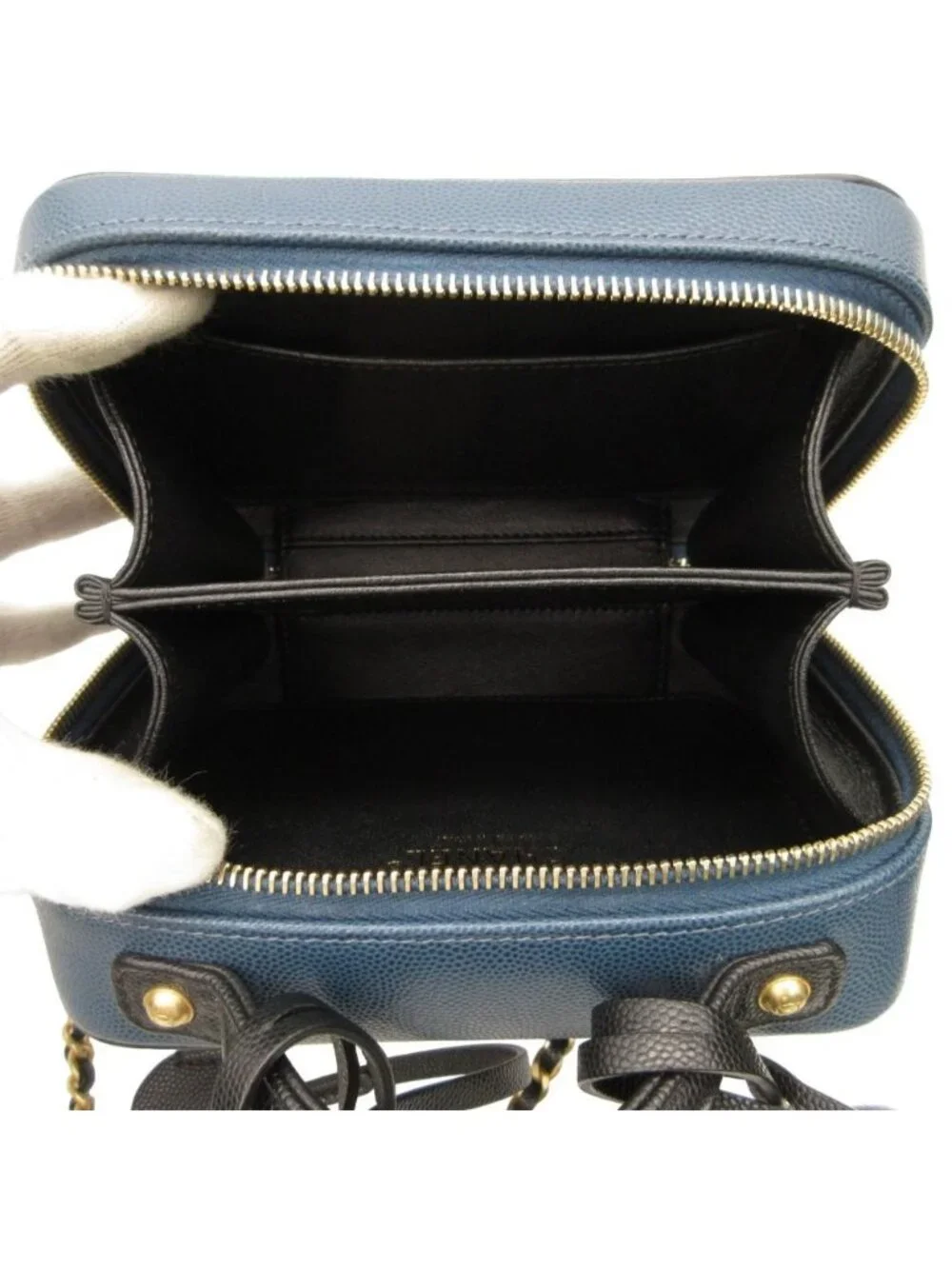 Chanel Shoulder Bag CC Filigree Small Vanity 2-Way Chain Caviar Leather Navy